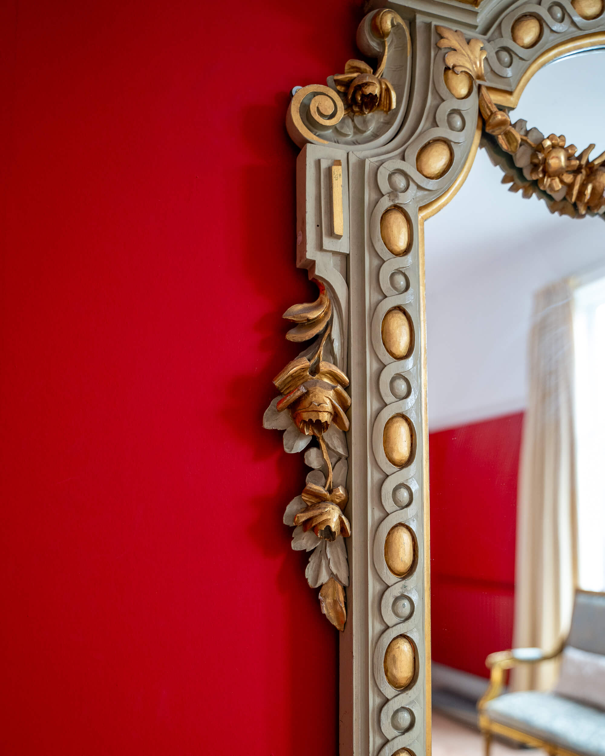 Large Decorative Painted and Gilded Wall Mirror - Supporting View 3